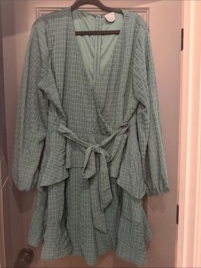 Arula Women's Sage Green Wrap Dress with Waist Tie